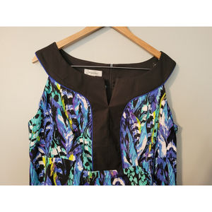 Y2K Dressbarn Women's Sleeveless Multi-Colored Black Collared Dress Size 16